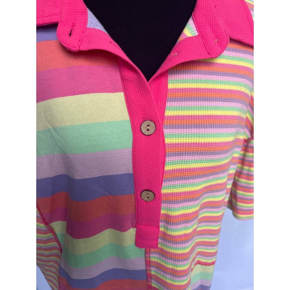 Fantastic Fawn Natalie Striped Polo Dress Pink Multi Color Patchwork Large NWT - Picture 5 of 16